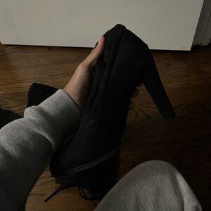 Black shein thigh high heeled boots - size 7